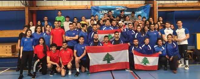 SAS team with Lebanese flags at a championship in France
